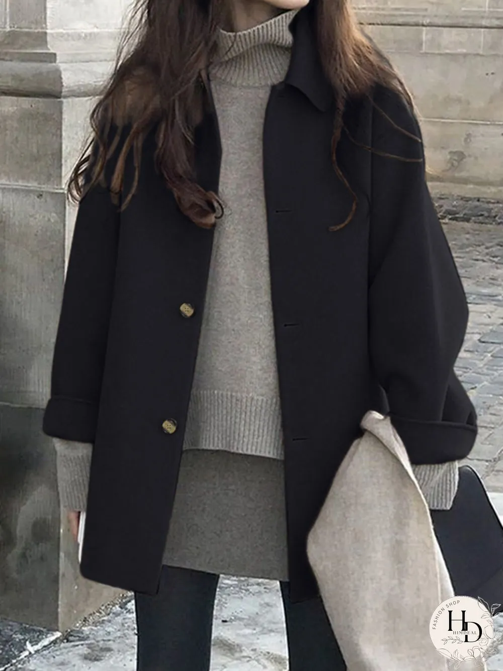 Button Front Wool Blend Long Coat
