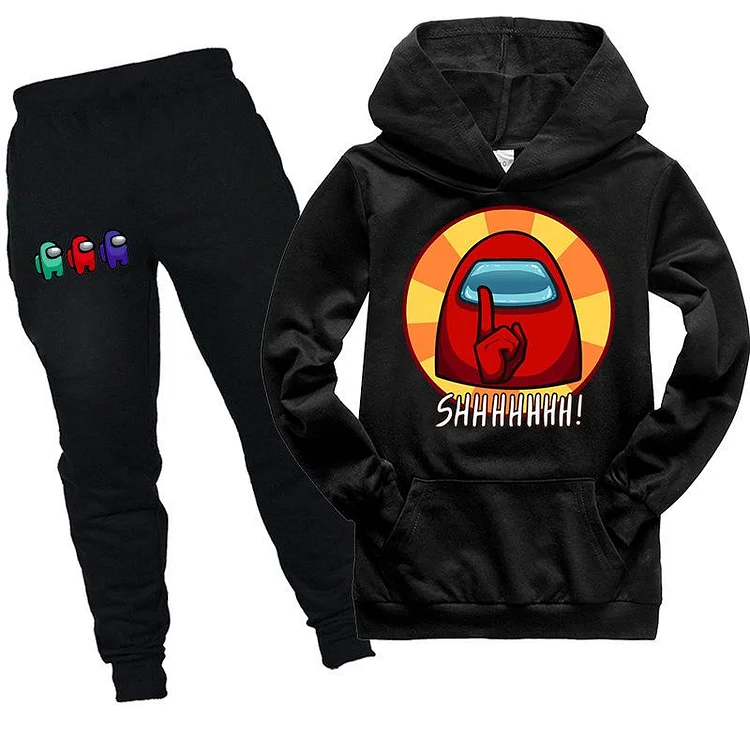 Mayoulove Kids among us SHHHHHHH hooded shirt and pants 2pcs-Mayoulove