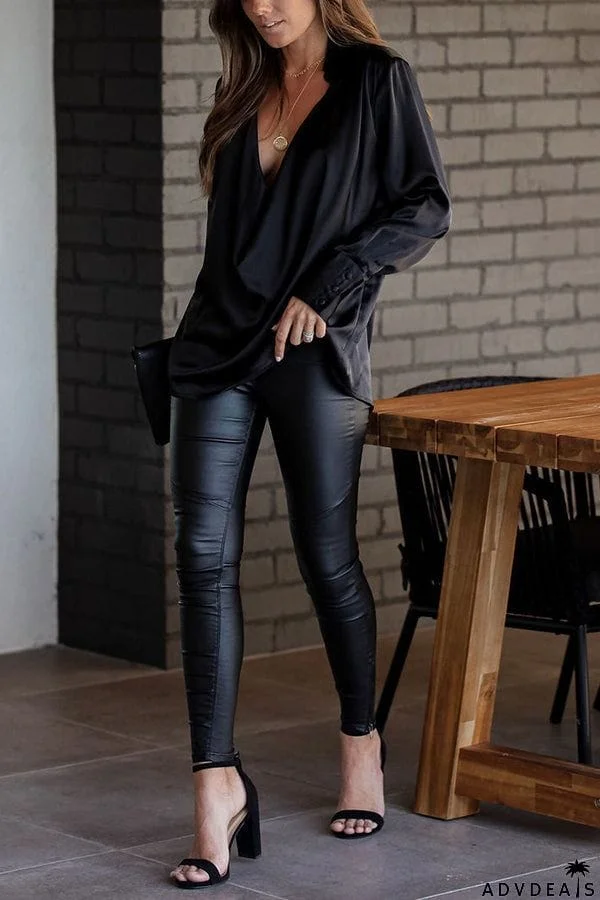 Satin Collared Drape Blouse