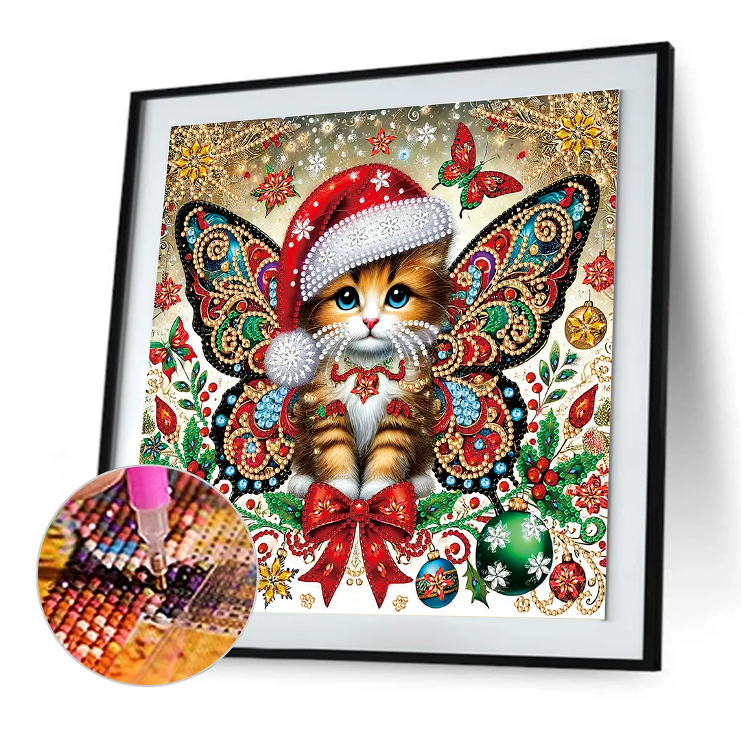 Christmas Cat - Diamond Painting - Partial Special Shaped Drill(Canvas|30*30cm)