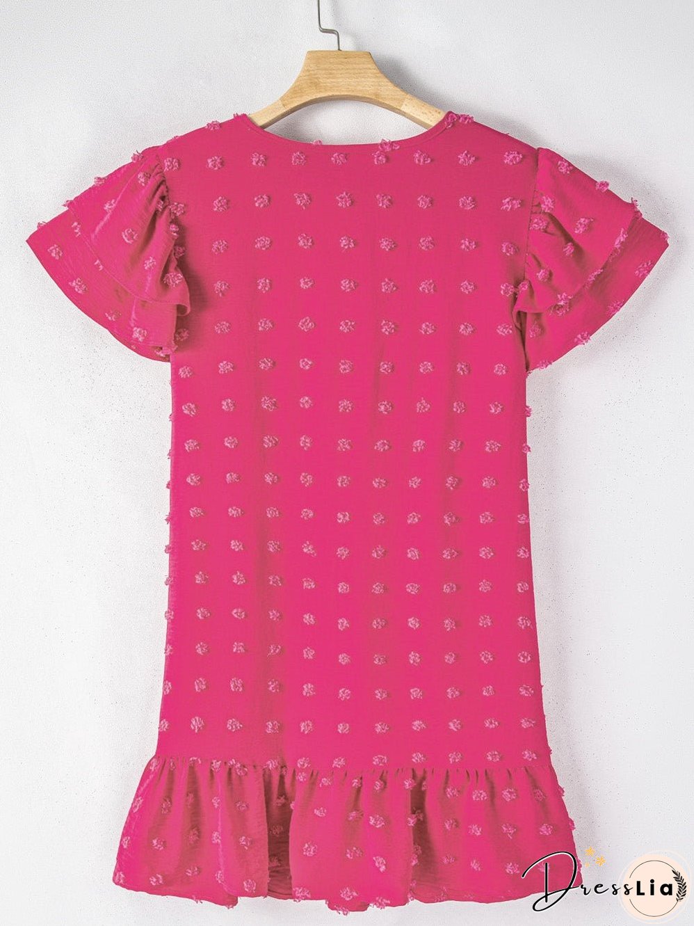 Strawberry Pink Jacquard Ruffle Sleeve Plus Size Mini Dress