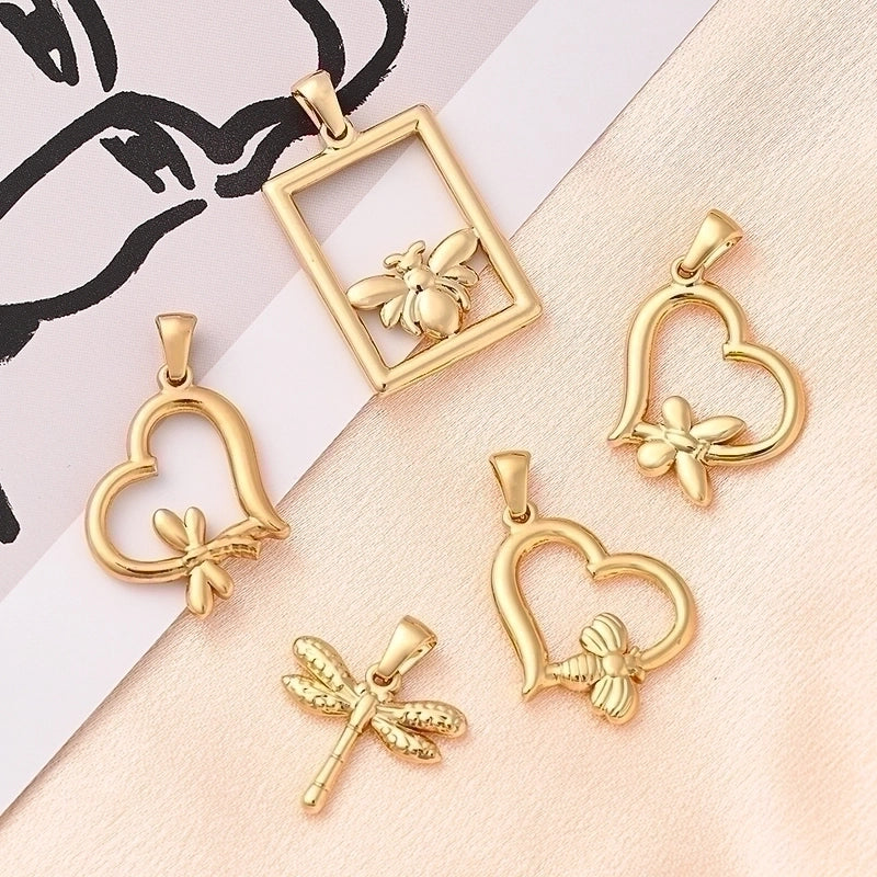 1 Pc/Package 18x20x3mm 27x21x3mm 29x20x3mm 6x3mm 304 Stainless Steel 18K Gold Plated Round Heart Shape Rhombus Polished Jewelry Accessories Pendant