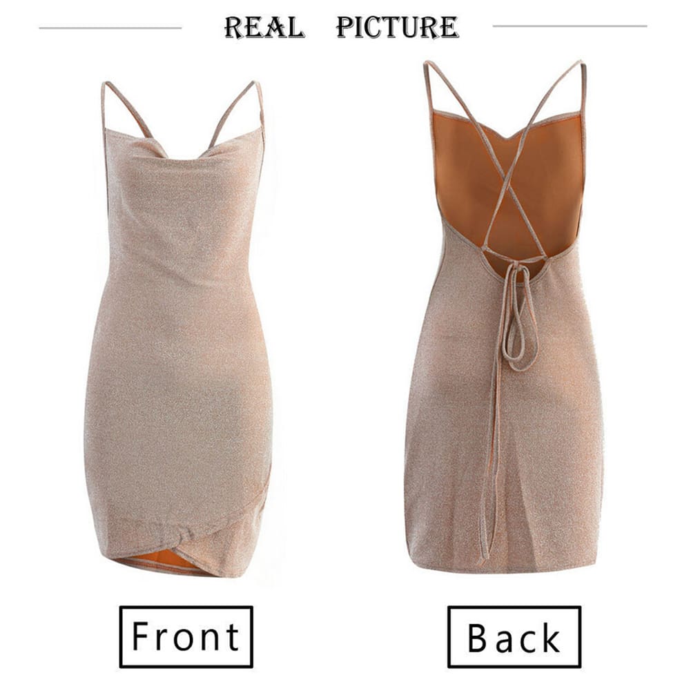 Women Bodycon Sleeveless Backless Slim Dress Ladies Summer Casual Strappy Party Evening Prom Club Mini Dress