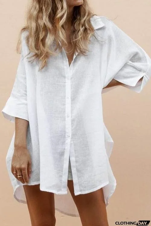 High Low Loose Button Long Sleeve Shirt