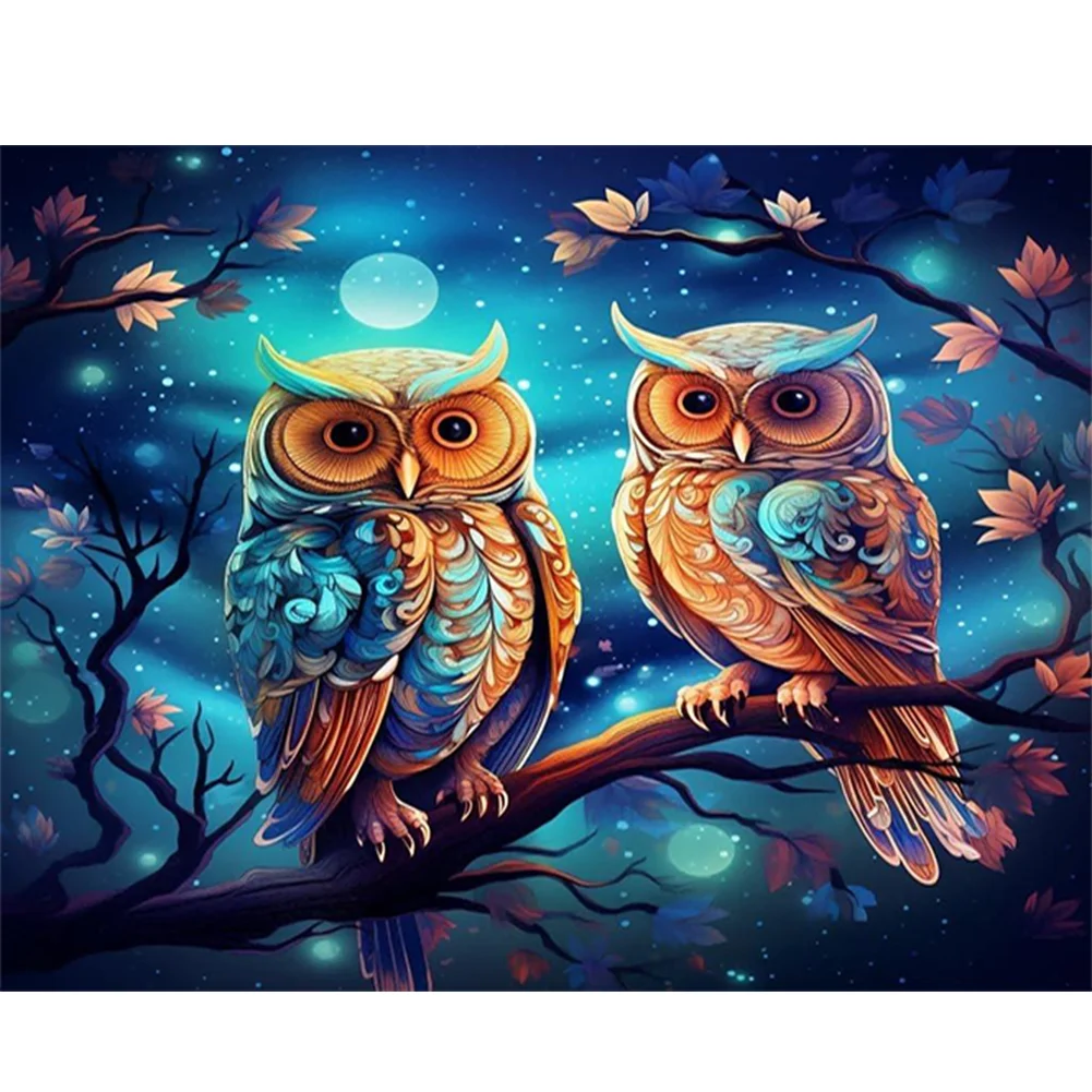 9CT Full Stamped Cross Stitch Bead Embroidery- Owls(Canvas|52*40CM)