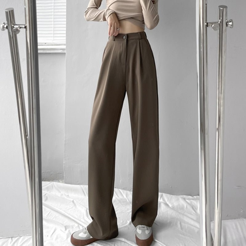 2021 New Solid Color Straight Suit Pants Female Spring Autumn Fashion High Waist Casual Office Lady Work Wear Long Trousers