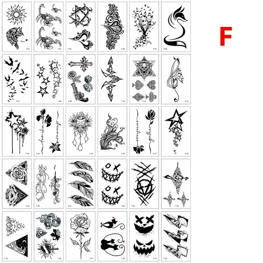 30pcs Ankle Black Line Body Art Flash Fake Waterproof Temporary Tattoos Women Arm Leg Chest Tatto Stickers Custom Flower Tatoos