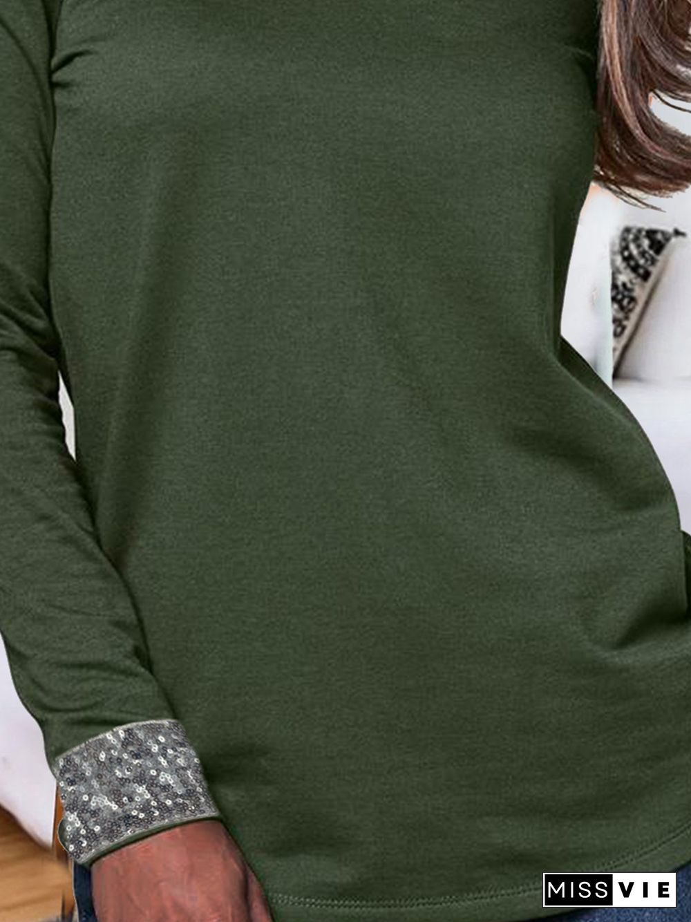 Cotton Blends One Shoulder Sequins T-shirt