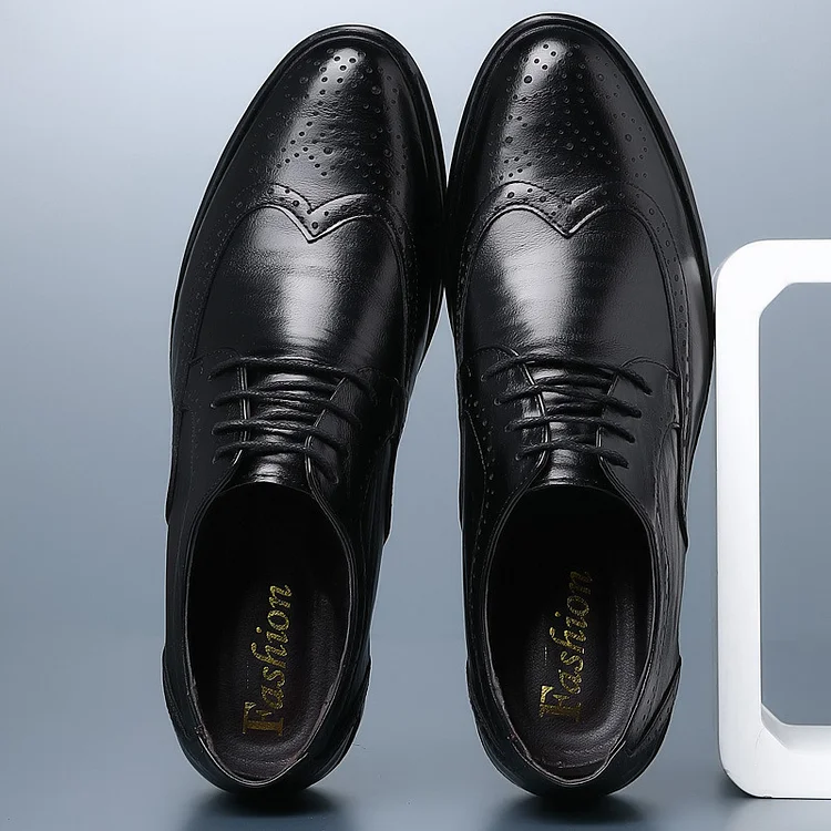 BrosWear Business Solid Color Block Leather Shoes