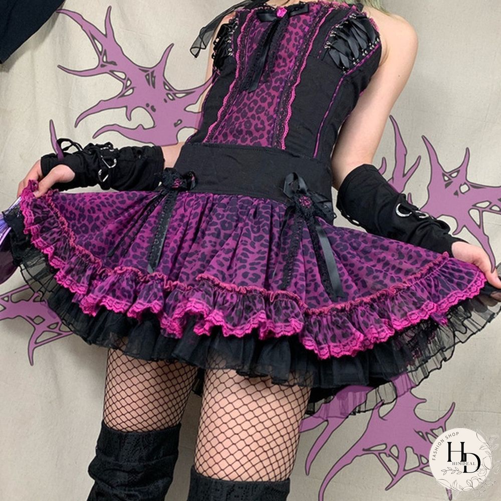 Summer New Lace Gothic Woman Skirts Pink Stripe Plaid Trim Pleated Skirt Punk Dark