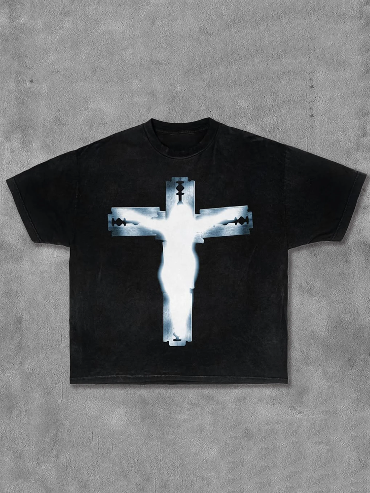 Casual Basic Cross Print Short Sleeve T-shirt