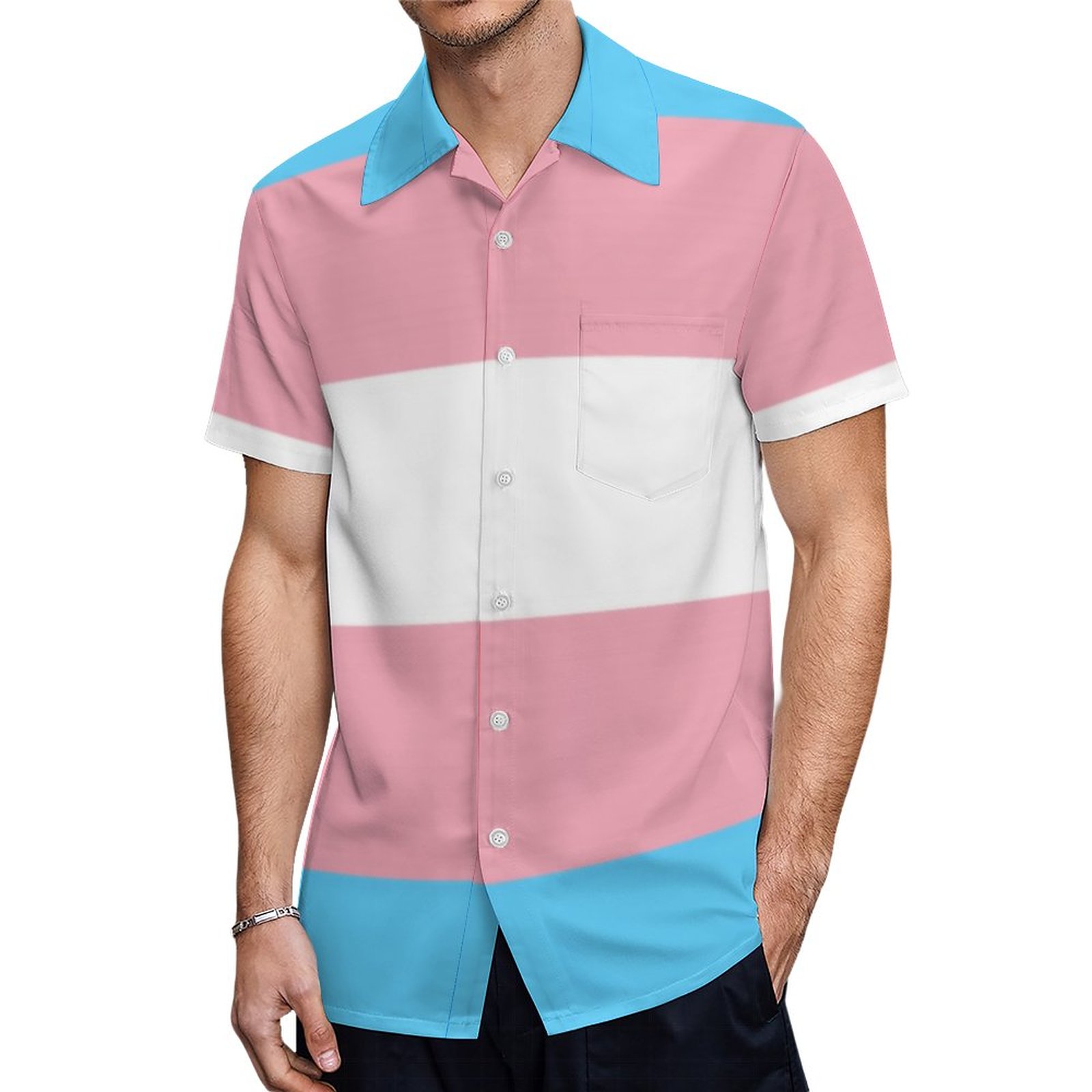Transgender Pride Hawaiian Shirt Mens Button Down Plus Size Tropical Hawaii Beach Shirts