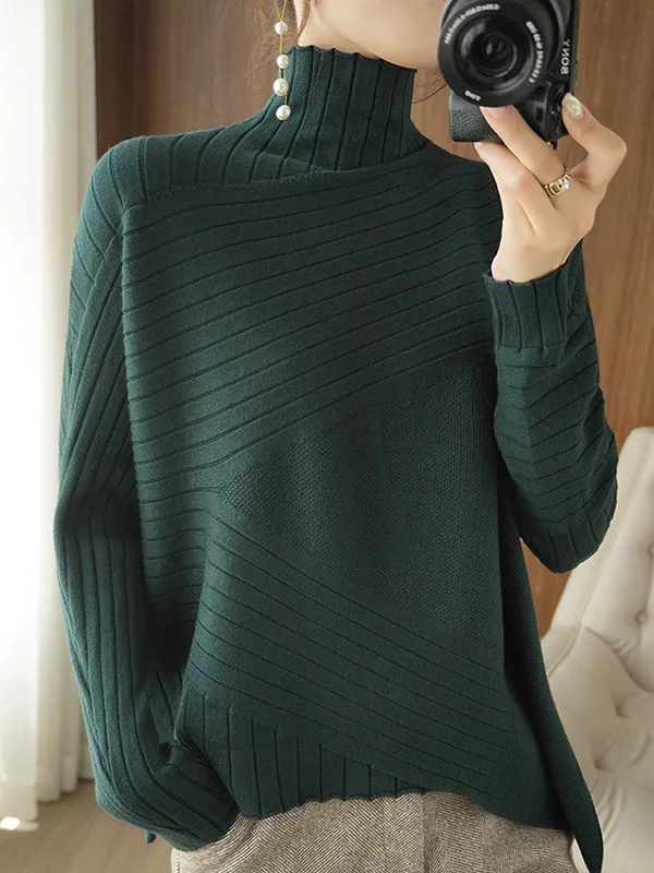 Original Irregular 7 Colors High-Neck Long Sleeves Sweater Top
