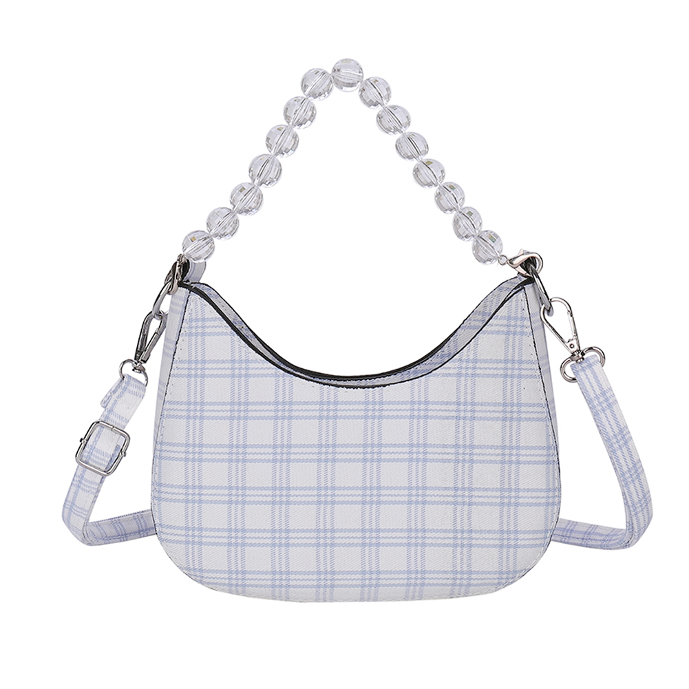 

Women Plaid Shoulder Bag PU Clear Acrylic Chain Crossbody Handbag -Blue, 501 Original