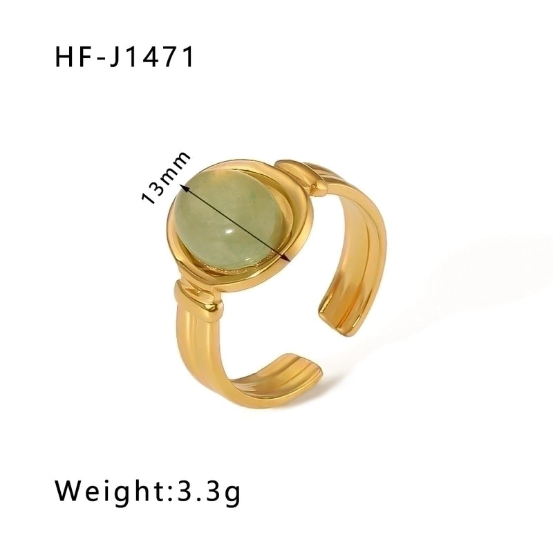 Stainless Steel 18K Gold Plated Basic Vintage Style Plating Inlay Round Natural Stone Open Rings