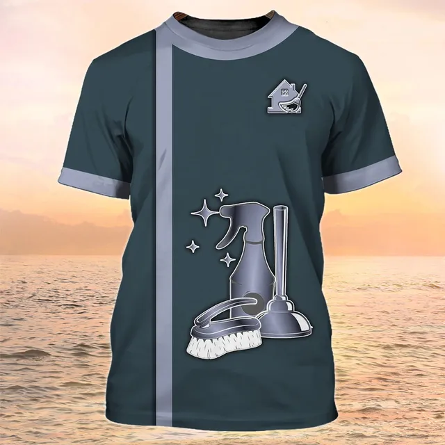 Cotton Tshirt Summer House Keeping Pattern Men's T-shirt Hip Hop 3D Print Personality   Neck Short Sleeve t -shirt Tee