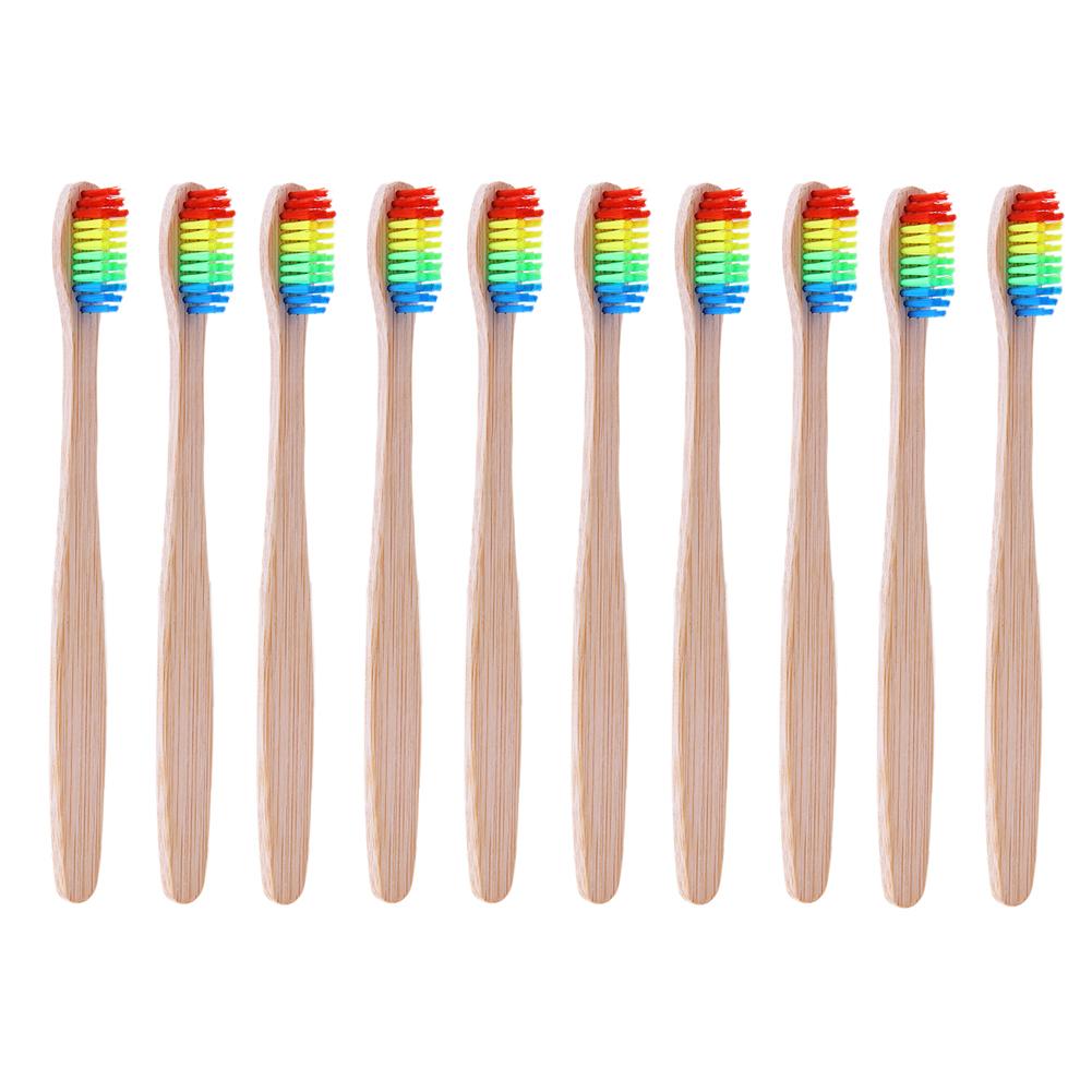 

10pcs Soft Rainbow Head Bamboo Toothbrushes Oral Care Teeth Whitening Tools, 501 Original