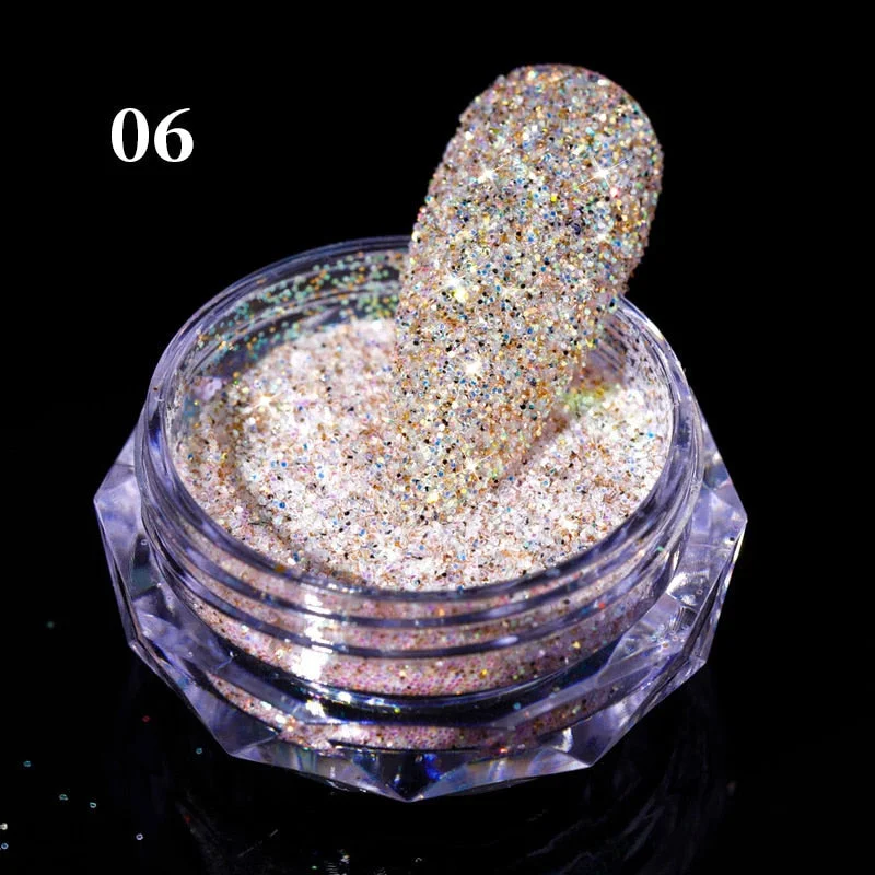1Box Aurora Sea Salt Nail Powder Crystal Diamonds Glitter Iridescent Reflective Nail Glitter Sparkly Chrome Pigment Polish Gel-Nail Inspo