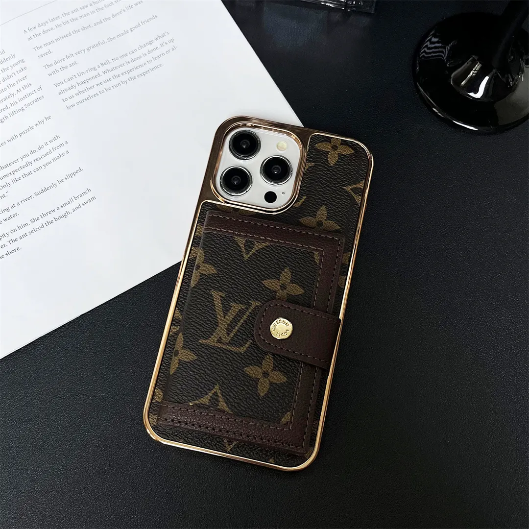 LV High Quality Luxury Electroplated Button Card Holder Apple iPhone Case