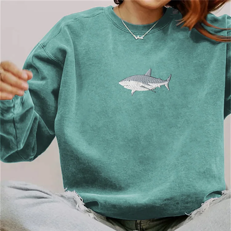 Shark Print Crew Neck Casual Sweatshirt