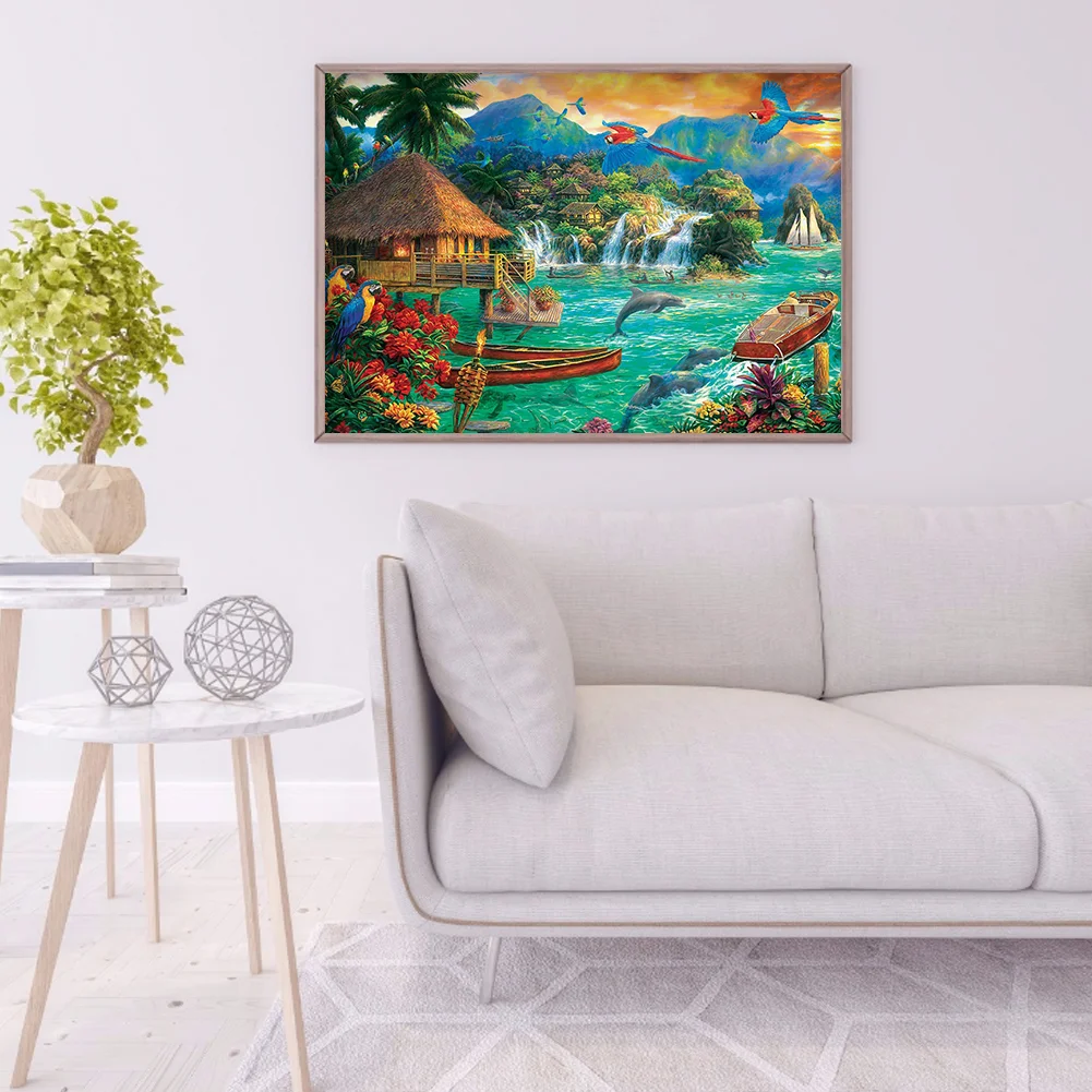 Full Round Diamond Painting 50*40cm - Dolphin And Parrot