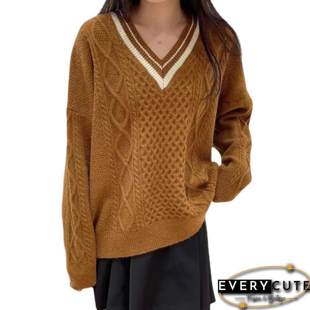 Simple And Versatile Contrast Color Thread Sweater