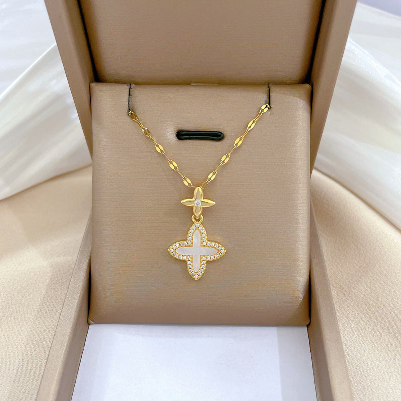 2 Pieces Minimalist Geometric Titanium Steel Diamond Inlay Necklaces