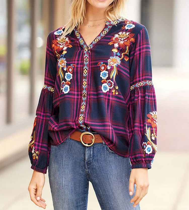 Plaid Embroidered Longsleeeve Shirt