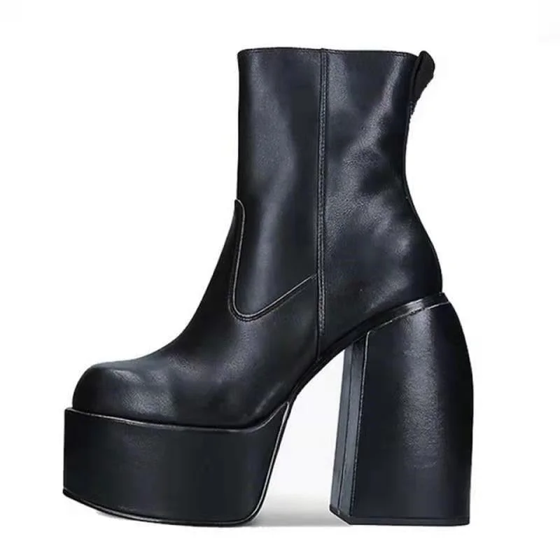 Women Boots High Heels Chunky Platform Black Botas De Mujer Winter Boots Knee High Boot Zipper Matrin Boot Party Shoes