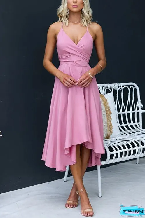 Cross V Neck Tie Back Swing Midi Cami Dress