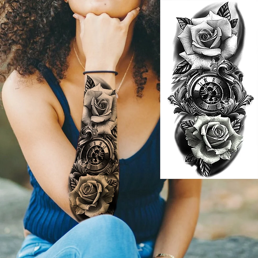 Sdrawing Realistic Black Devil Temporary Tattoos For Men Adult Tiger Pirate Skeleton Vampire Fake Tattoo Forearm Scary Tatoo Joker