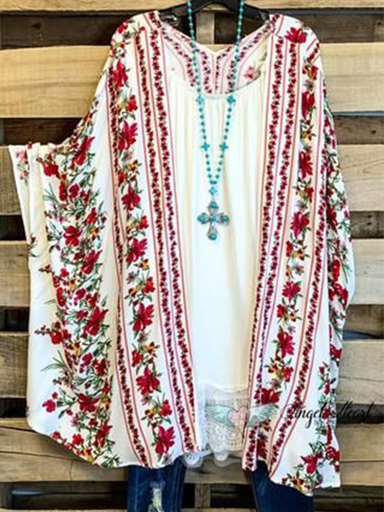 Oversized Casual Printed Kimono P177257453