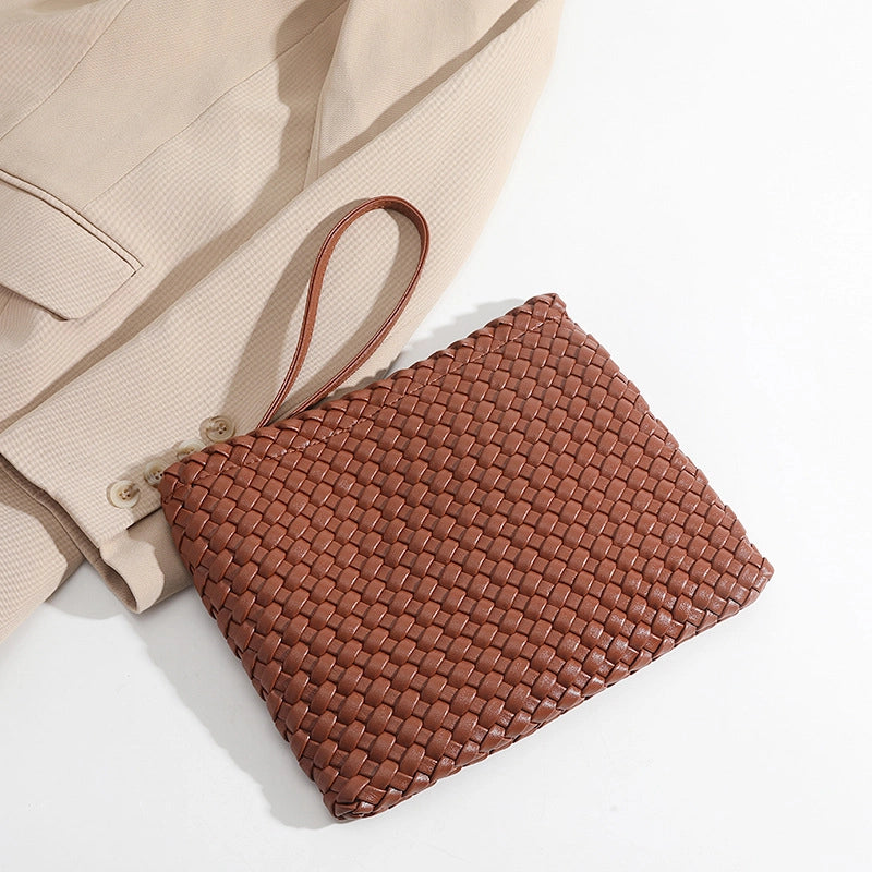 Women’s Solid Color Pu Leather Weave Zipper Wallets