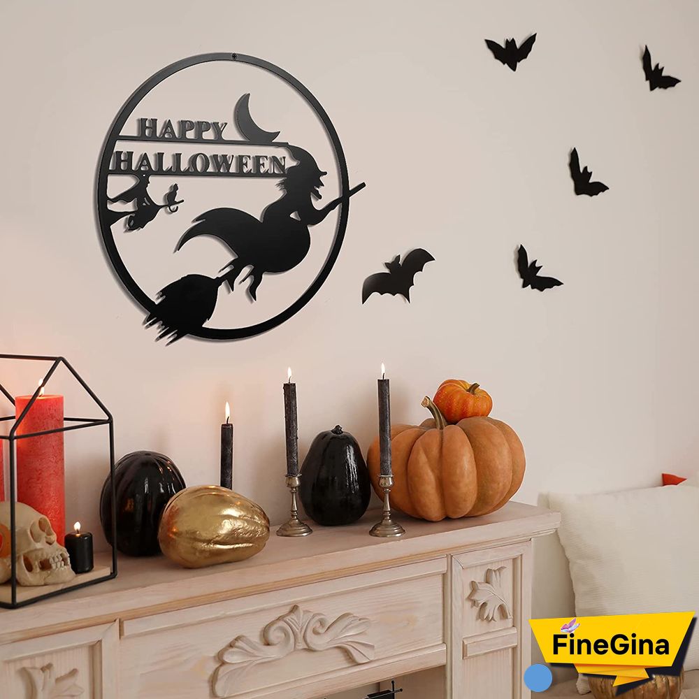 Moon Witch Metal Sign For Halloween Decoration