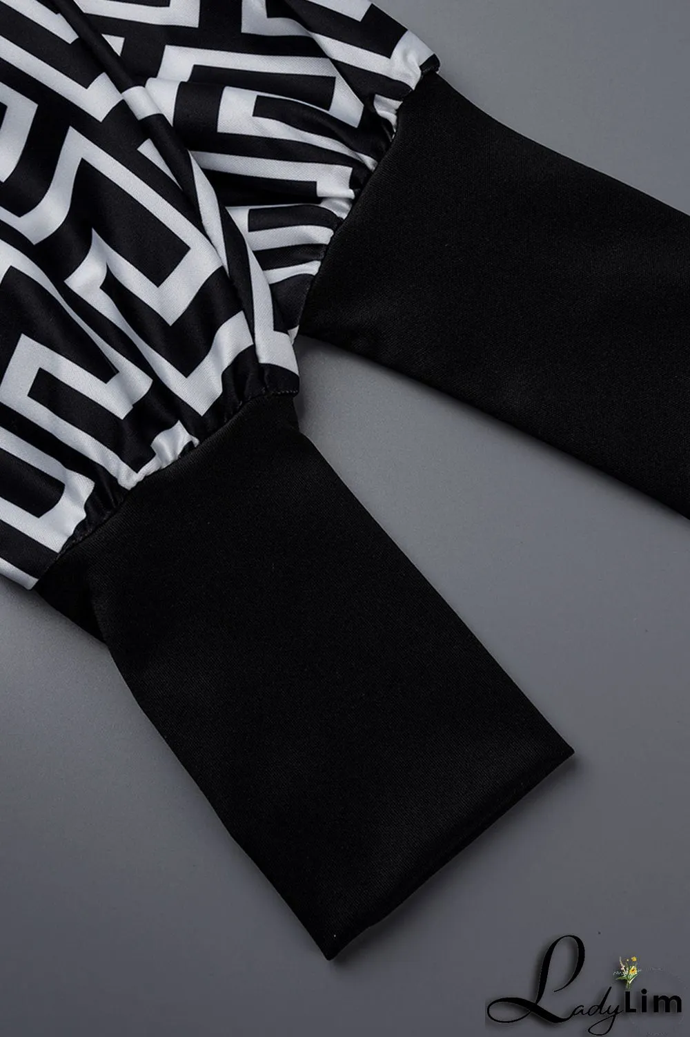 Black White Fashion Casual Print Patchwork V Neck Long Sleeve Dresses
