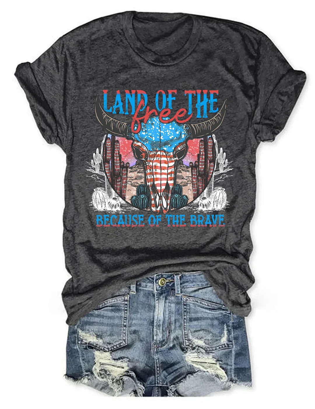 Land Of The Fee Because Of The Brave Western Design T-shirt