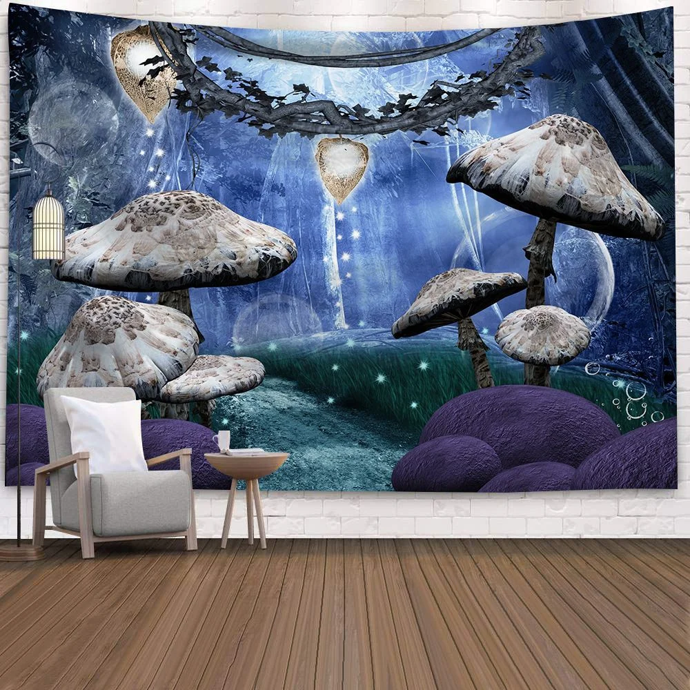 Hippy Psychedelic Dreamlike Mushroom Tapestry Home Bedroom Abstract Trippy Fairy Tale Wall Hanging Tapestry Decor Beach Towel