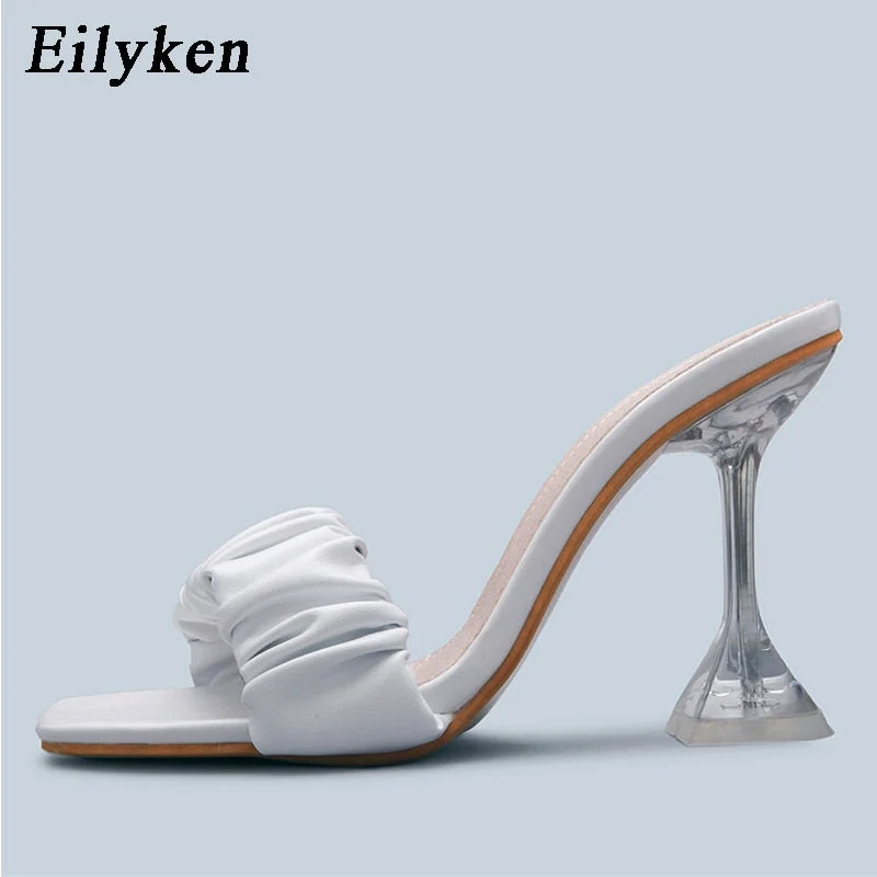 Eilyken Fashion Strange Style Women Slippers Square Open Toe Slippers Slip On Slides Summers Beach Shoes Black Whtie