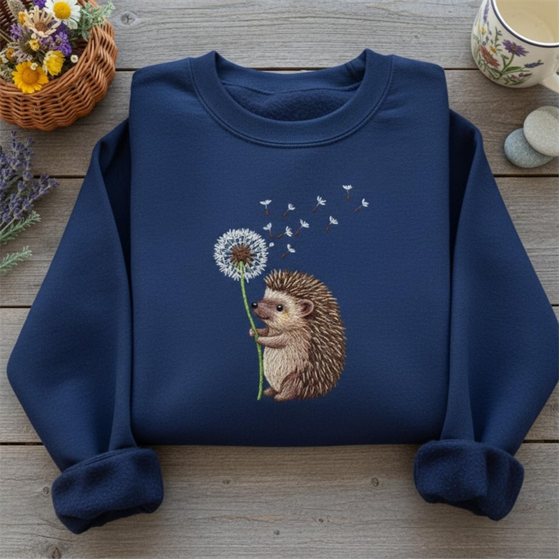 Embroidered Hedgehog Dandelion Sweatshirt wearshes