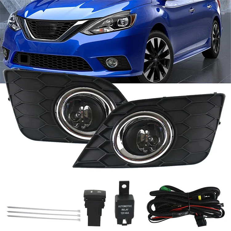 Silscvtt 2Pcs Fog Lights Assembly Replacement for Nissan Sentra 2016-2019 with Front Bumper Bezel Wires Switch Bulbs Driver & Passenger Side