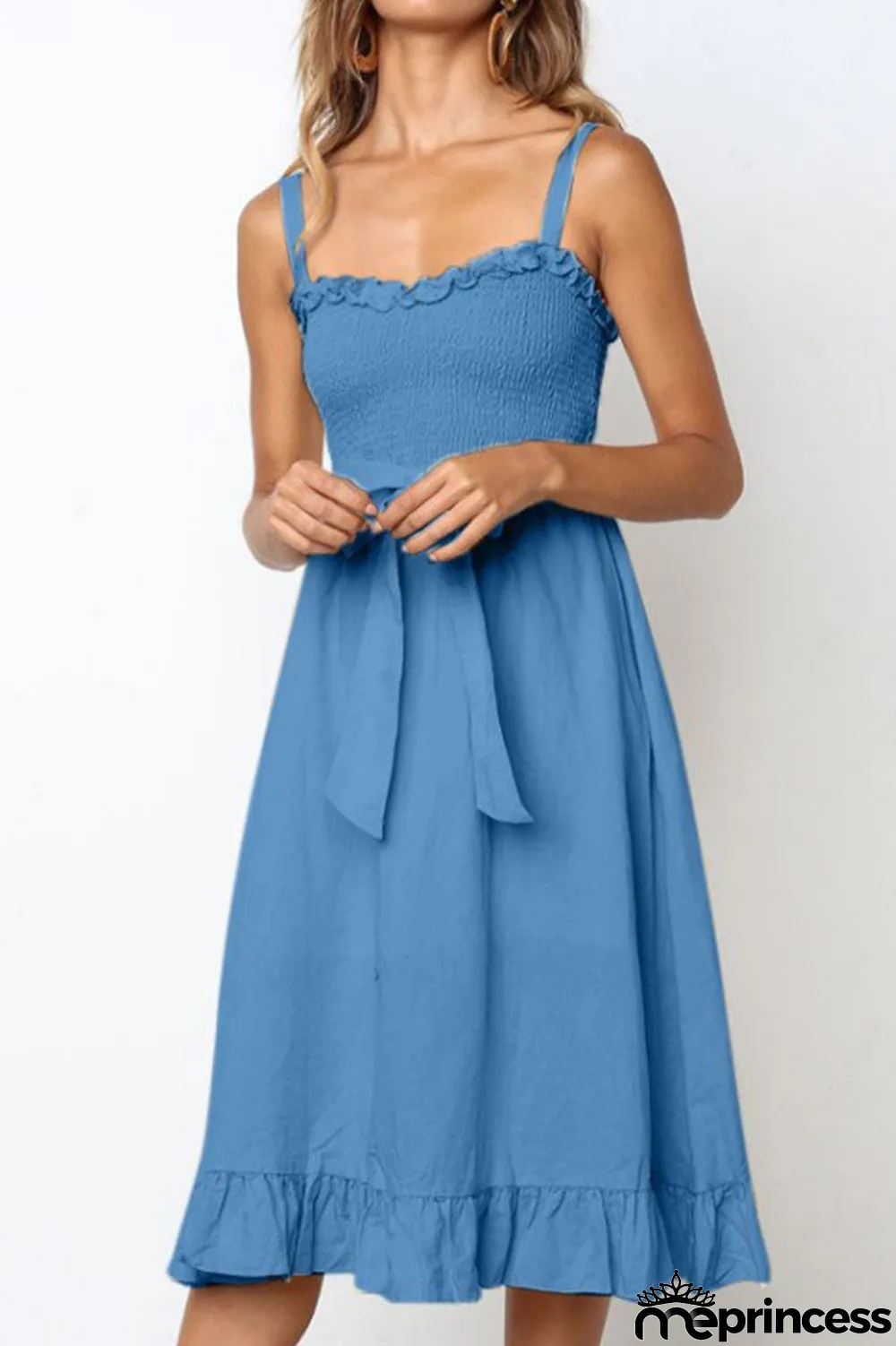 Fashion Casual Solid Split Joint Spaghetti Strap A Line Dresses