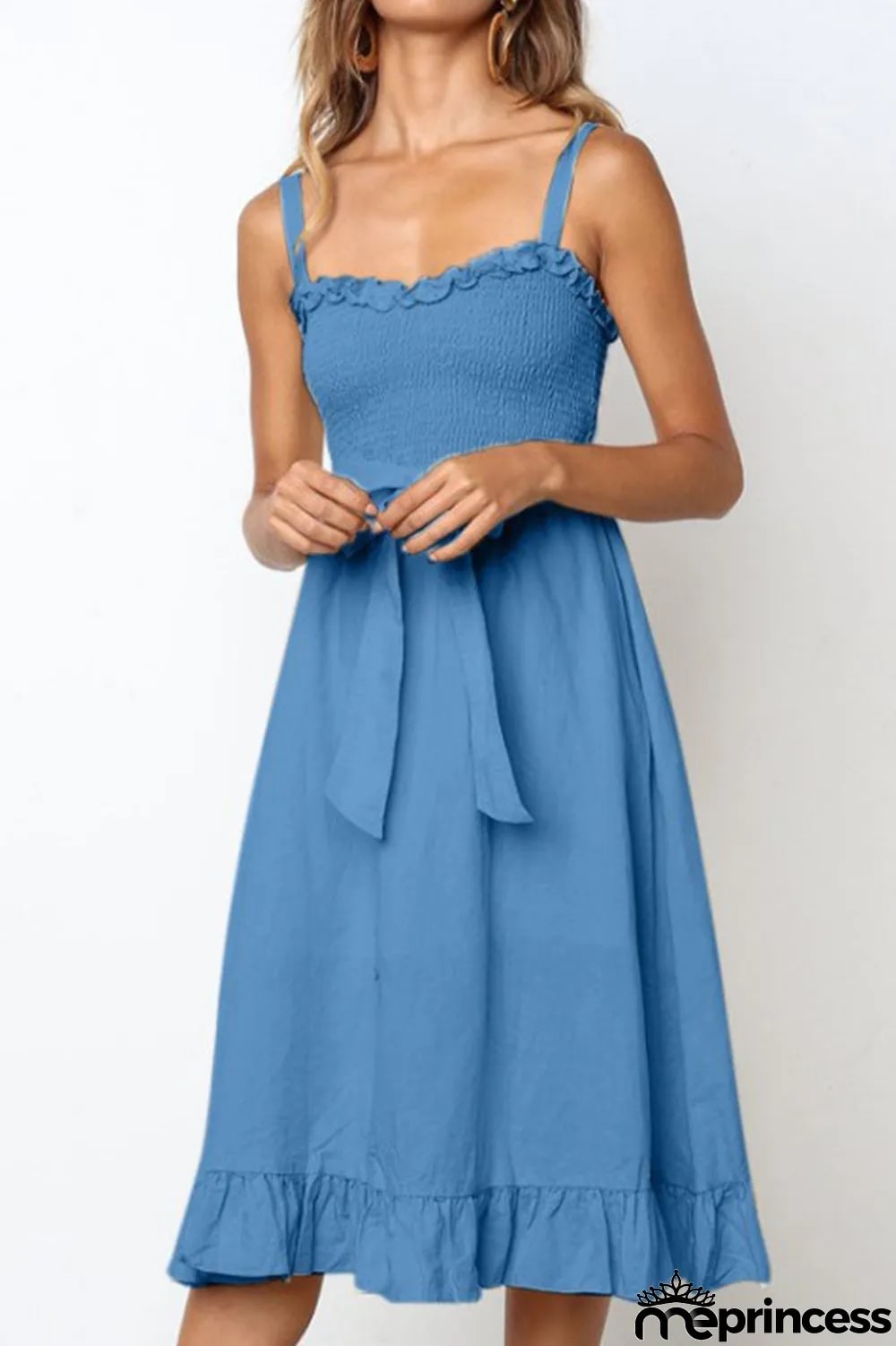 Fashion Casual Solid Split Joint Spaghetti Strap A Line Dresses