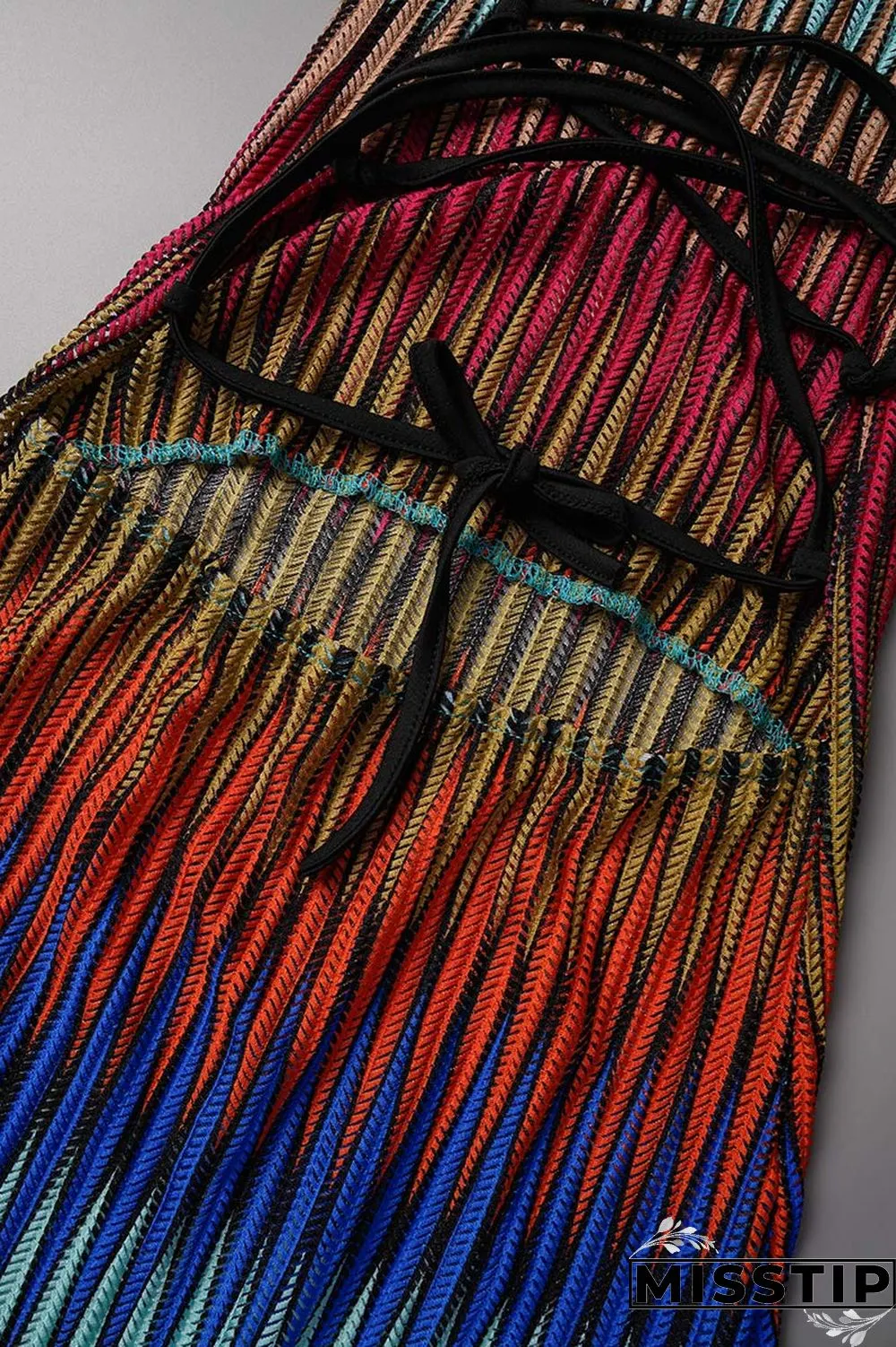 Multicolored Sexy Street Party Gradual Change Geometric Frenulum Halter One Step Skirt