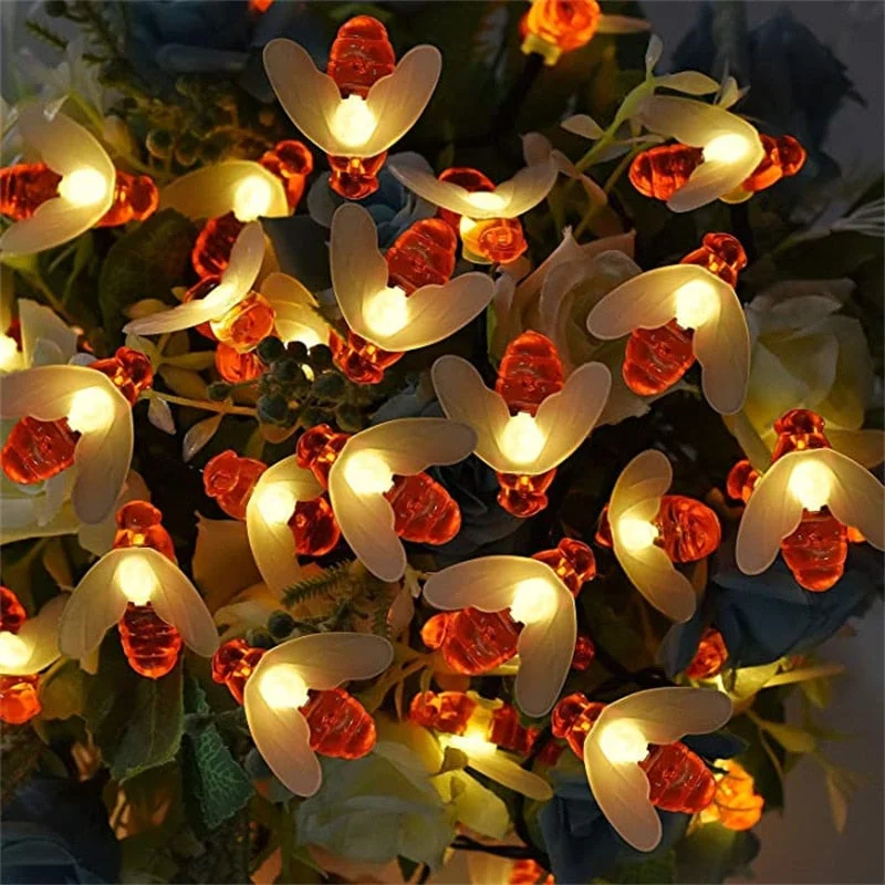 Christmas Gift Solar String Lights Outdoor Waterproof Simulation Honey Bees Lamp Fairy Lights with 8 Lighting Decor for Garden Xmas Decorations