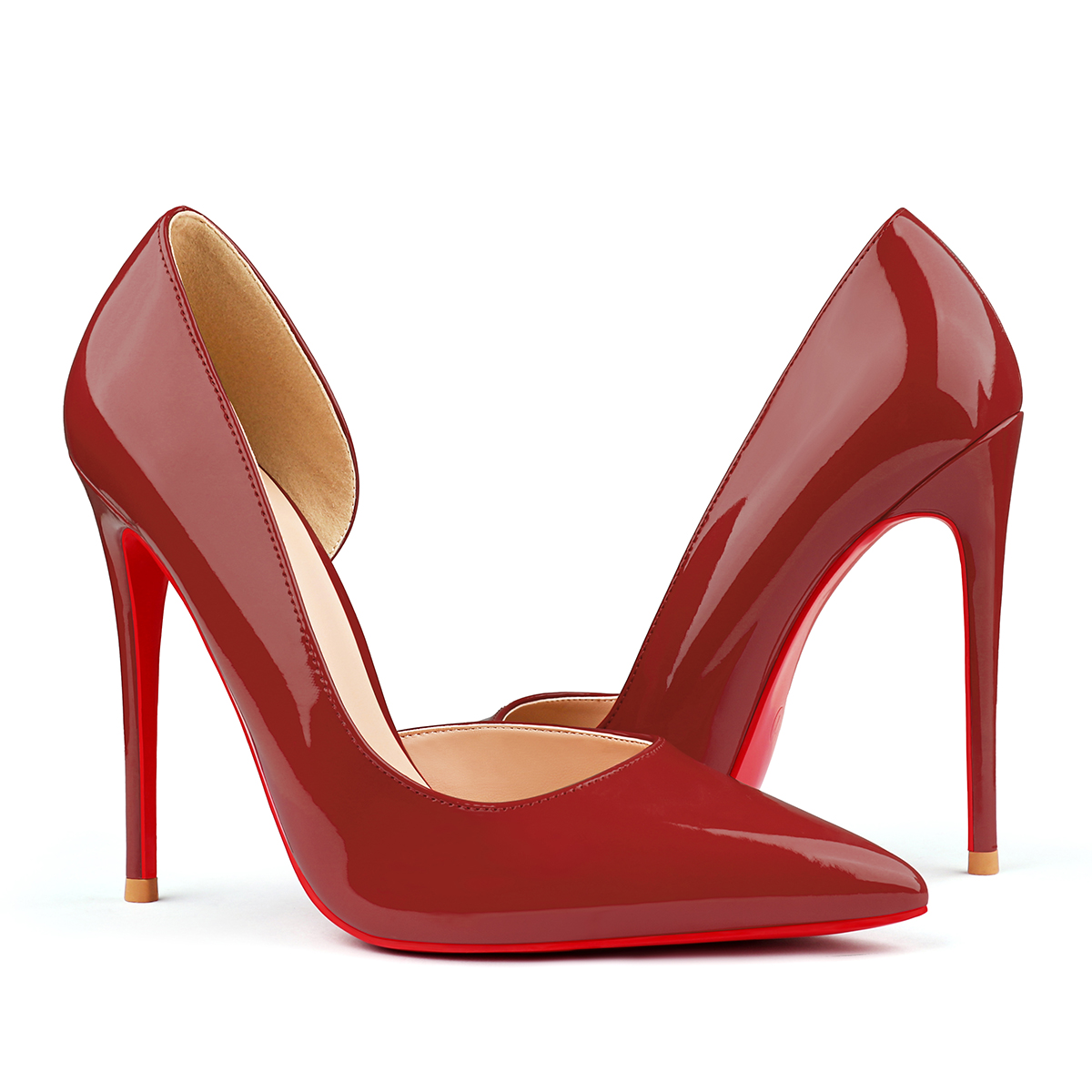 120mm Women's Classic Pumps Patent Closed Pointed Toe Bridal Wedding Party Red Bottom-MERUMOTE