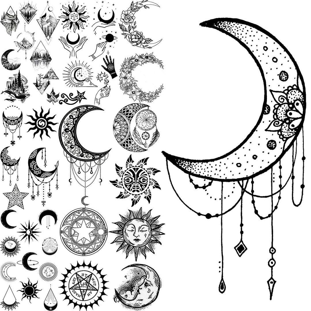 3D Moon Temporary Tattoos For Adults Mountain Sun Cluster Dream Catcher Tatoos Fake Pendant Tattoo Sticker Sexy Body Arm