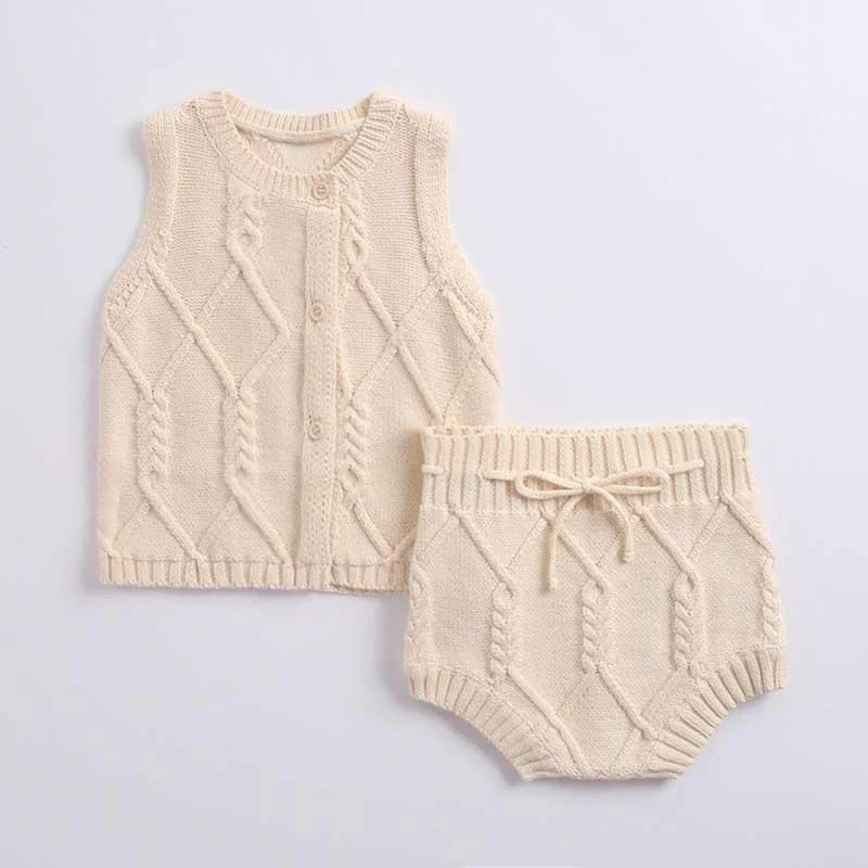2019 Autumn Pink Knitted Suits Baby Kids Clothes Sets Sweater Girls Sets Ruffles Long Sleeve Sweater+PP Short 2Pcs Kids Suits