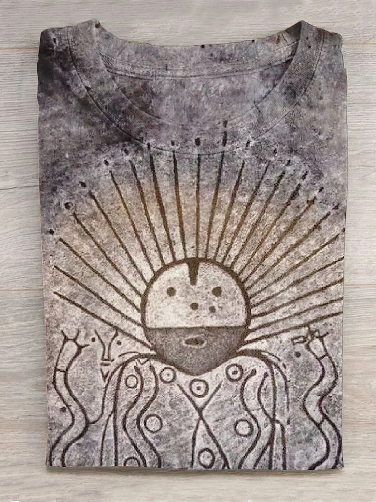 Unisex Ancient Civilization Rock Paintings Retro Runes Sun God Art Print Design T-shirt
