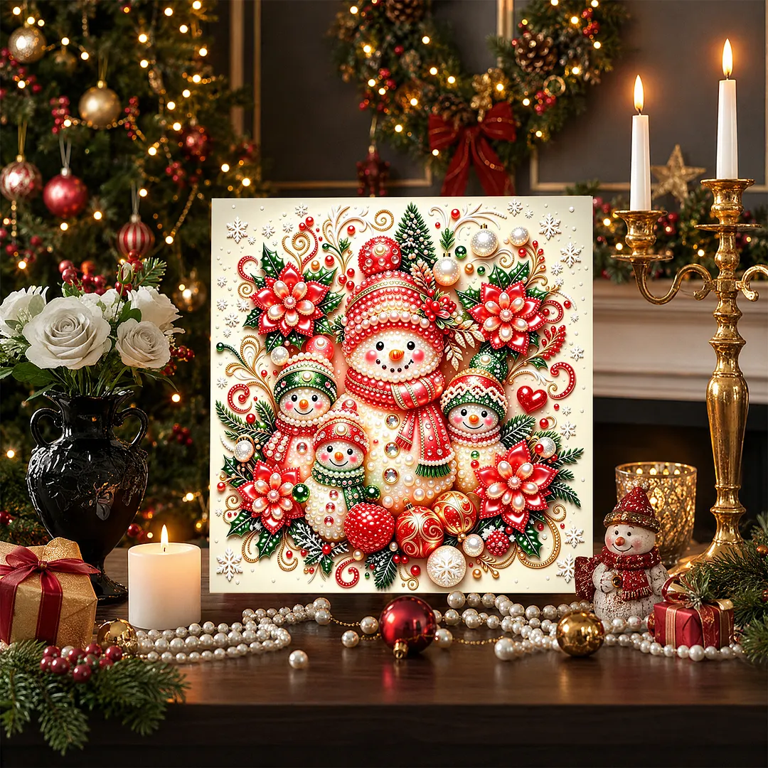 Framed Pearl Painting Snowman Christmas Wall Art 7.87x7.87in