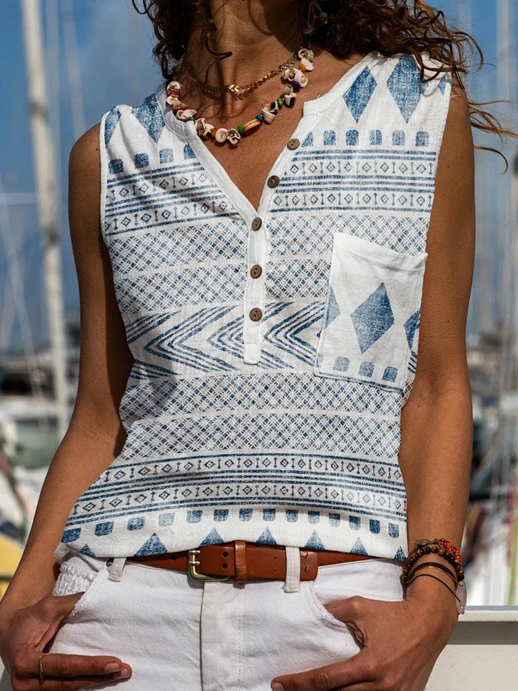 Printed Casual Sleeveless Tank Top